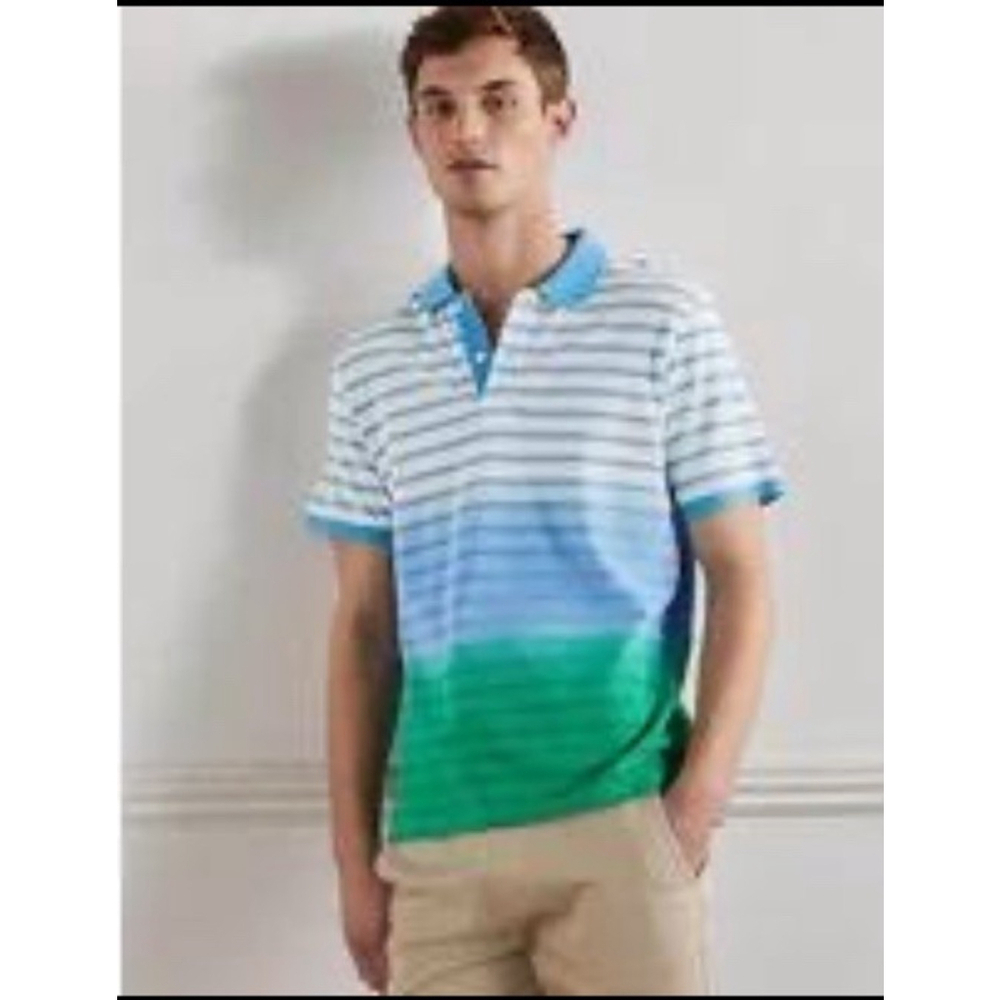 Boden Men’s Size XXL Blue Green Ombre Striped Polo Shirt Preppy Coastal